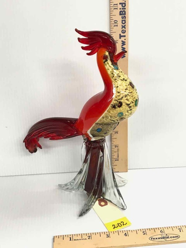 lot 202 image: Colorful Art Glass Rooster