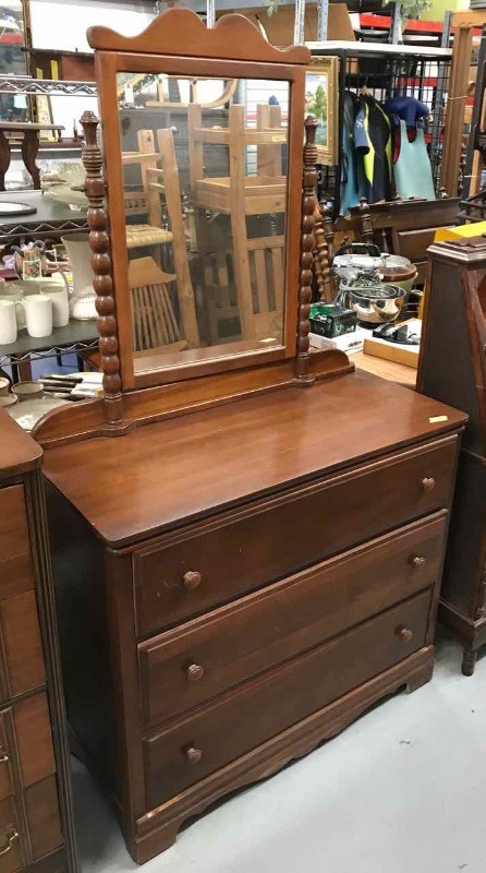 lot 208 image: Maple Three-Drawer Chest with Mirror
