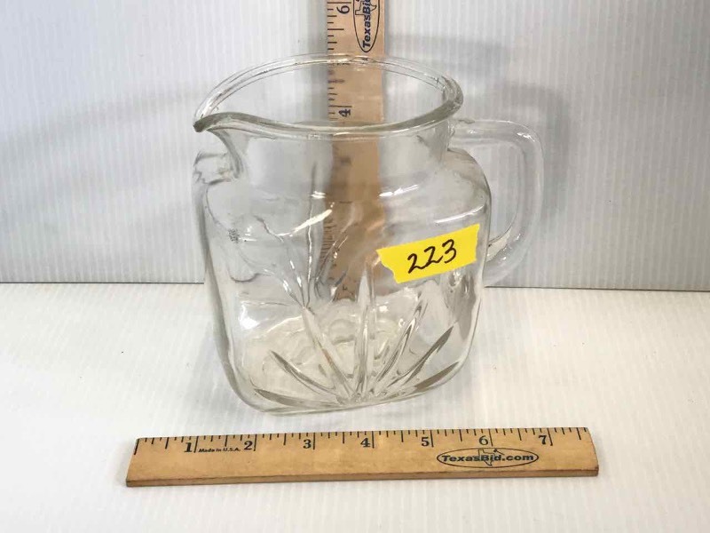 lot 223 image: Small Mid-Century Clear Glass Pitcher
