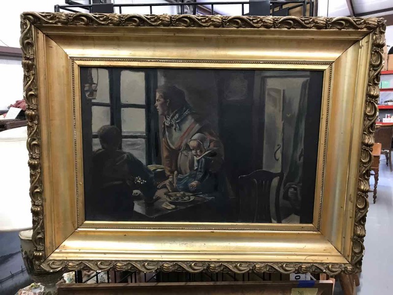 lot 310 image: Old Painting on Canvas Looking Out Window