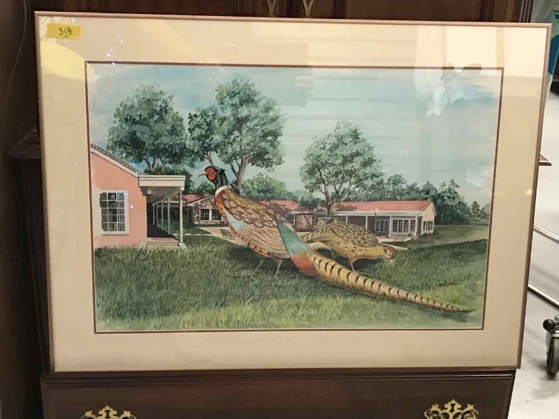 lot 318 image: Framed PrintWatercolor Pheasants, Ham Embree