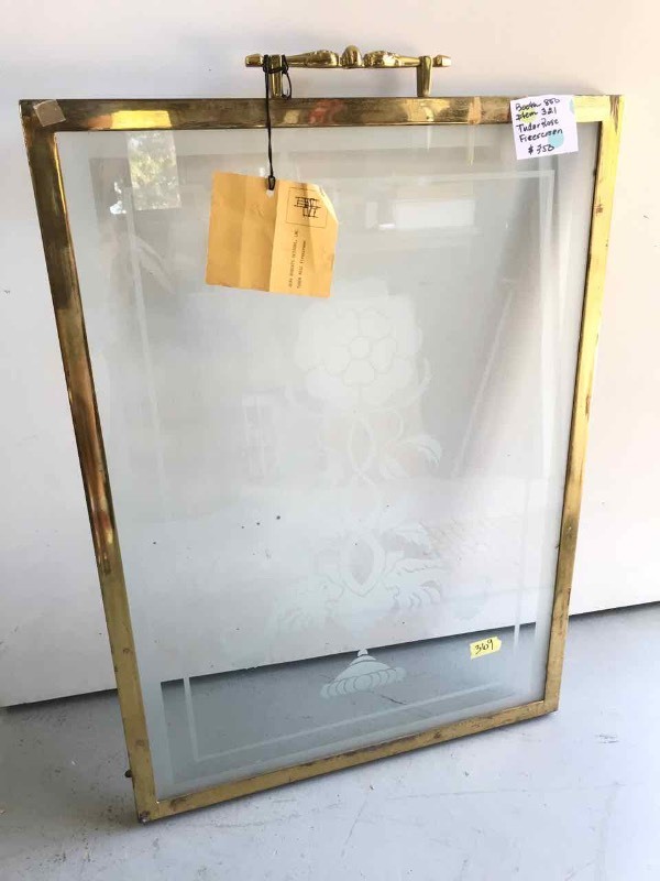 lot 369 image: Etched Glass, Brass Frame, Tudor Rose Firescreen