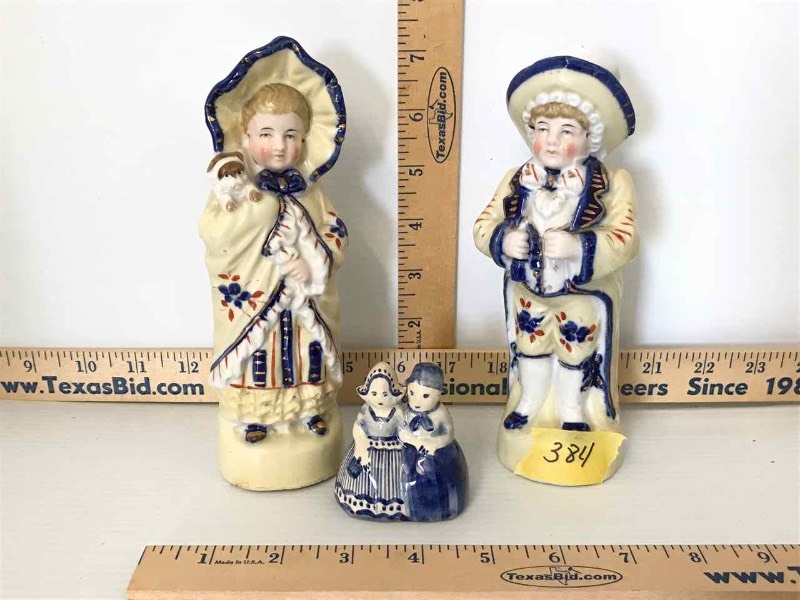 lot 384 image: (2) Old Porcelalin Figurines (Man & Lady) & (1) Little Delft Couple