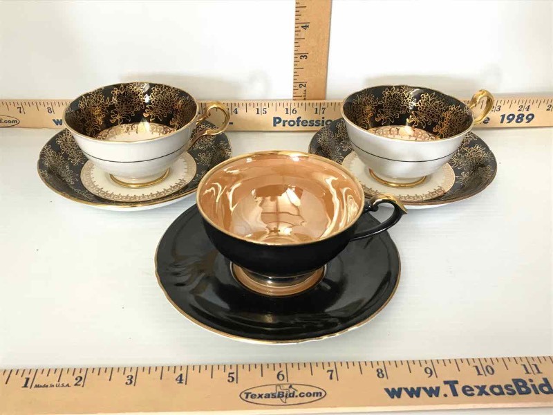 lot 385 image: (3) Cups & Saucers Royal Heidelberg Winterling Bavaria, Royal Grafton Bone China, Made in England