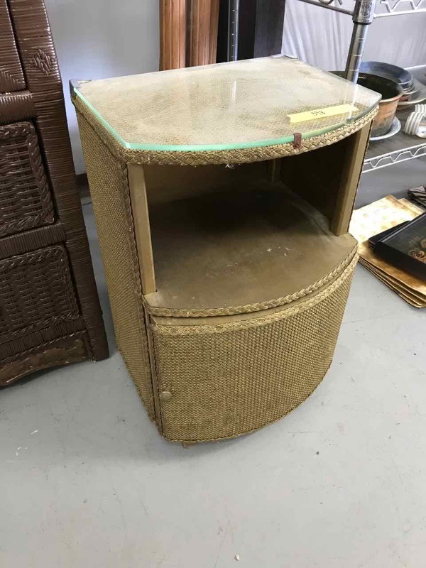 lot 398 image: Vintage Side Cabinet with Glass Top (painted gold)