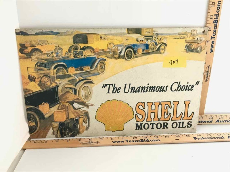 lot 407 image: Tin Sign  Shell Motor Oils (not old)