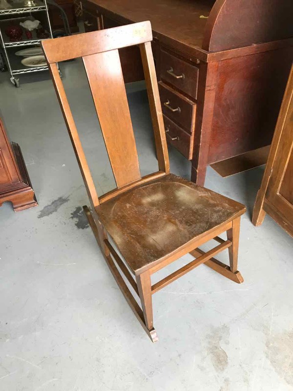 lot 515 image: Antique Rocker, Birds Eye Maple T-Back