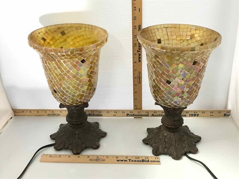 lot 526 image: (2) Mosaic Glass Up Lights