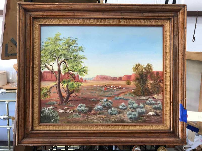 lot 16 image: Original Painting by Maxine Coffeey Herding Sheep In Desert