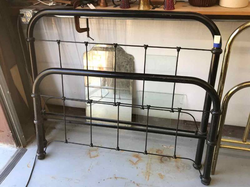 lot 34 image: Antique Hollow Tubular Head Board, Foot Board, Rails (black)
