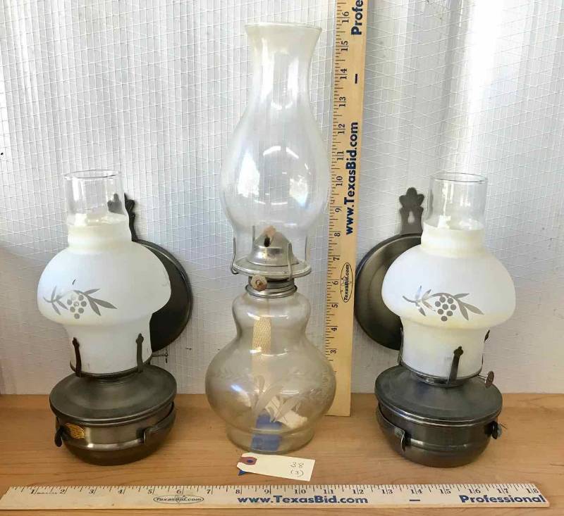 lot 38 image: (3) Oil Lamps
