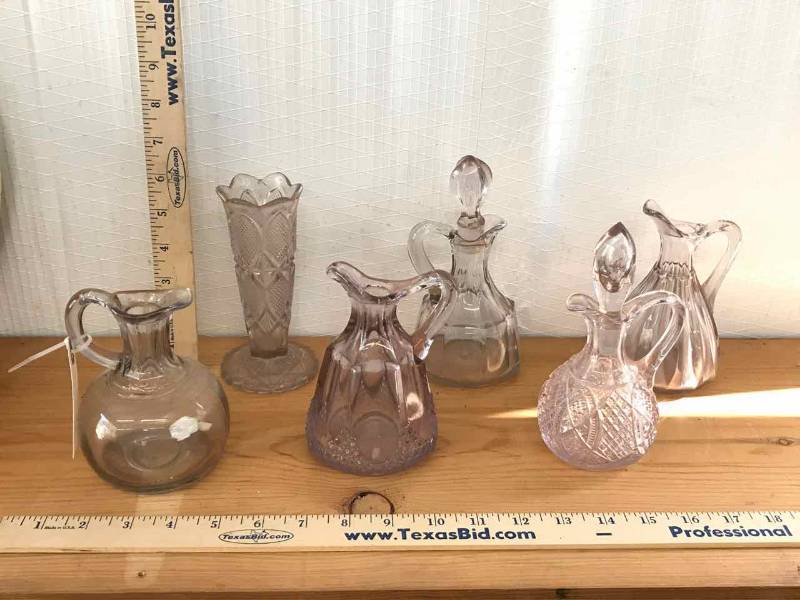 lot 43 image: Amethyst-In-Color Glass OilVinegars, Vase