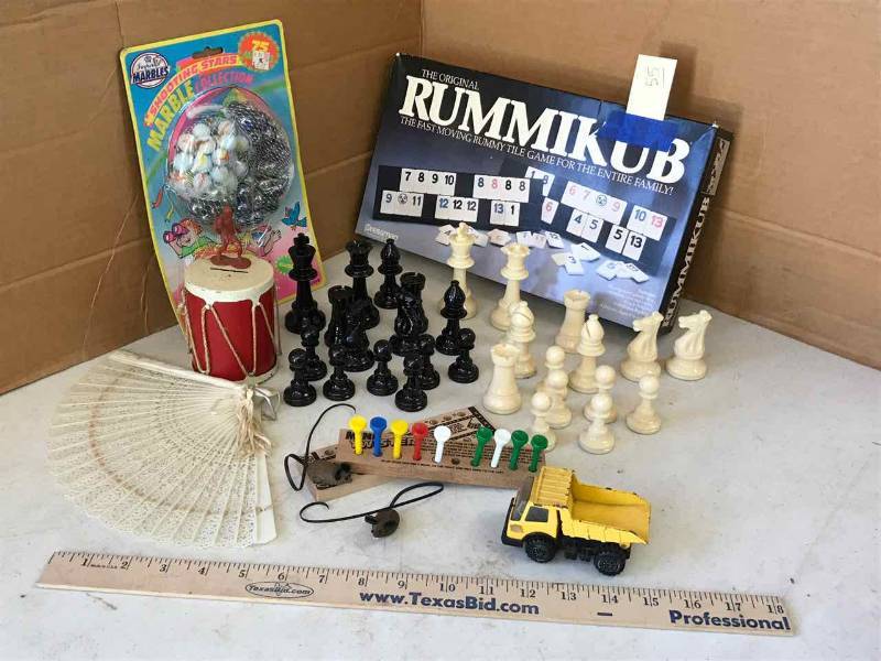 lot 55 image: Asst. Games, Drum Bank, Marbles, Etc.