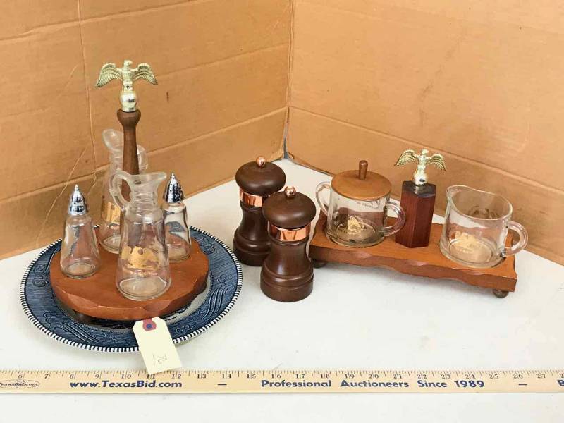 lot 76 image: Americana Cruette Set and Creamer & Sugar, and S&P Shakers