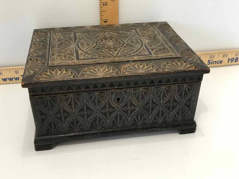 lot 88 image: Antique Wonderfully Carved Wood Box