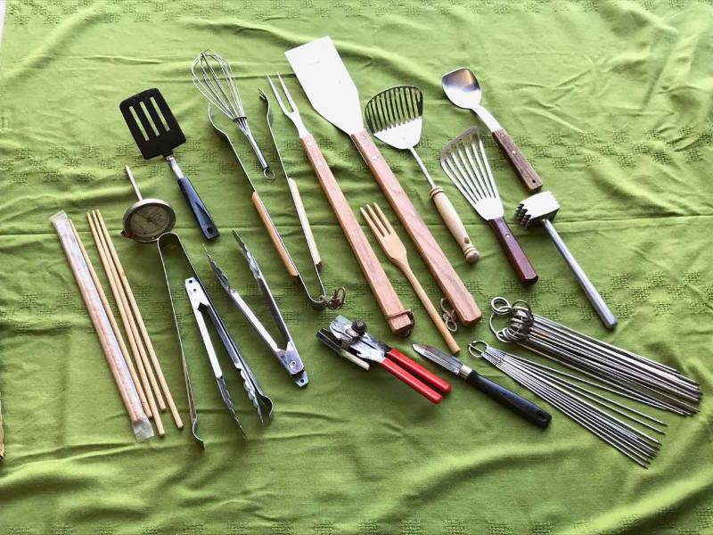 lot 98 image: Tongs, Whisk, Spoons, Skewers, Heat Gauge, Etc.