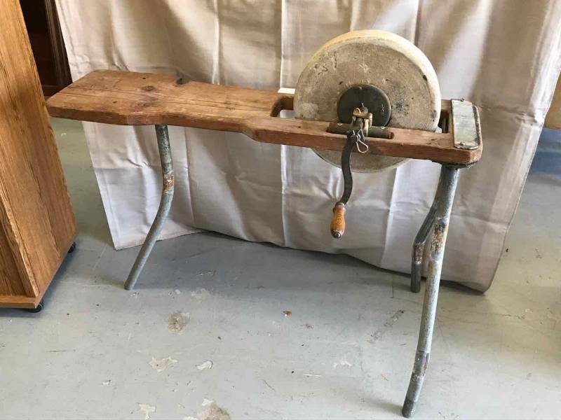 lot 115 image: Antique GrindingSharpening Wheel (see video)