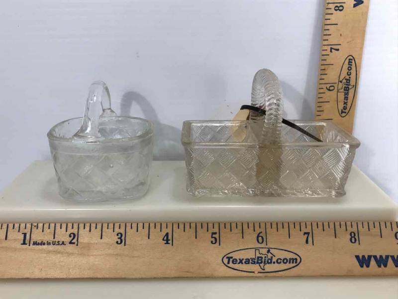 lot 141 image: (2) Glass Basket Salt Cellars