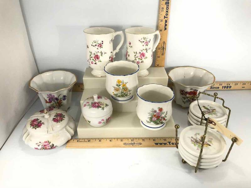 lot 148 image: Powder Jar, Vases, Cups, Coasters