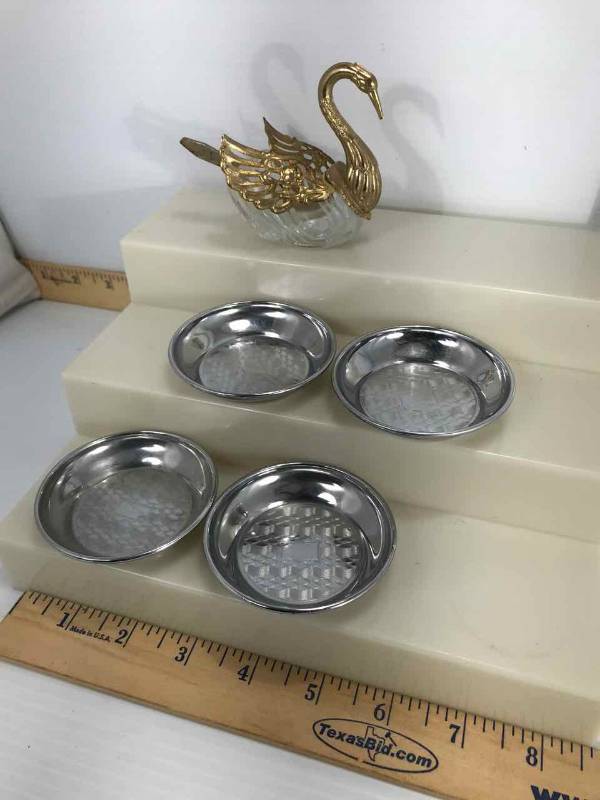 lot 165 image: Salt Cellars Swan with Spoon, Stainless Sheffield England, Spoon