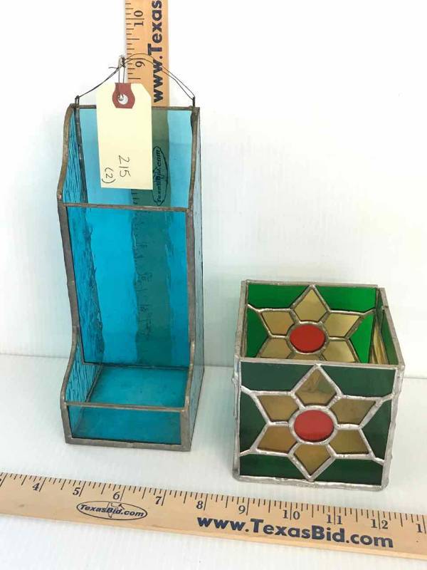 lot 215 image: Stained Glass  Match Holder & Candle Holder