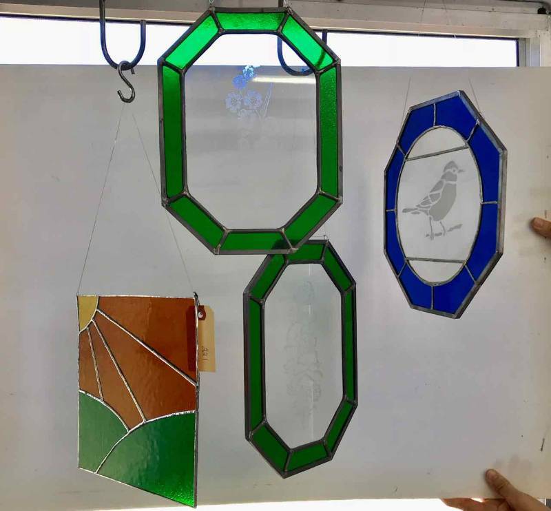 lot 221 image: Stained Glass  (4) Hanging Panel Window Charms