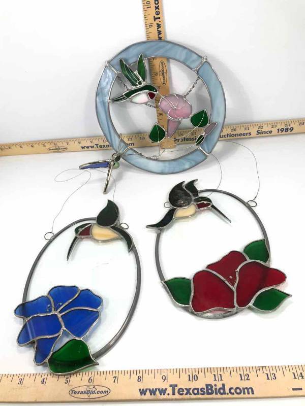 lot 248 image: (3) Stained Glass Window Charms (Hummingbirds)