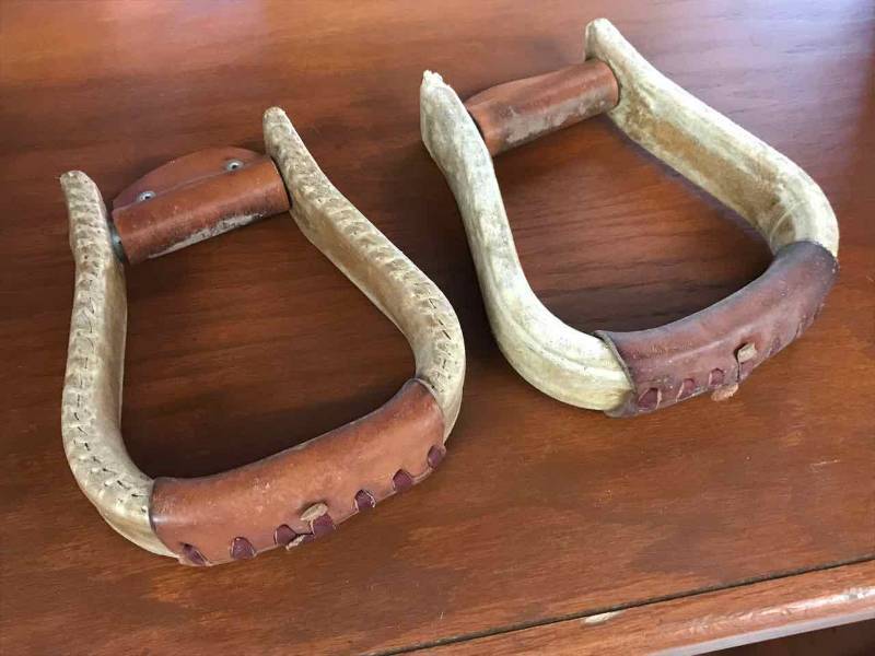 lot 407 image: Pair of Rawhide Stirrups