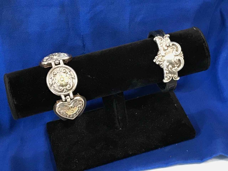 lot 110 image: (2) Bracelets  Brighton Black Leather with Heart & a Brown Leather  with Trio of Hearts