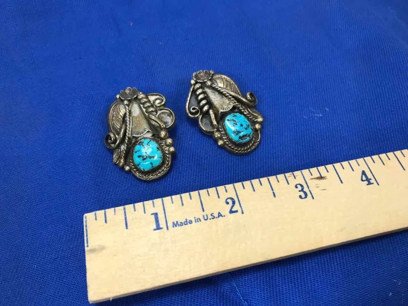 lot 118 image: Pierced Earrings Signed Carol Nez SS Sterling Turquoise