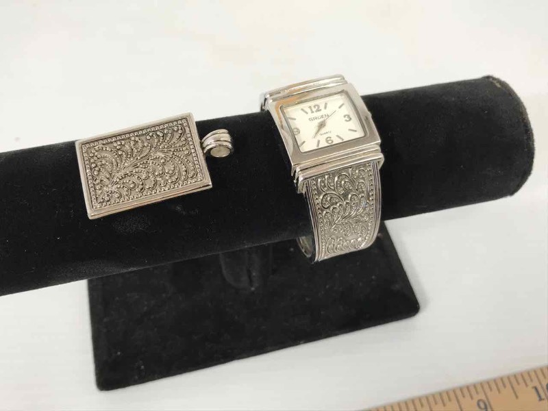 lot 134 image: Gruen Wrist Watch (GR 9852L) and a Rectangular Pendant