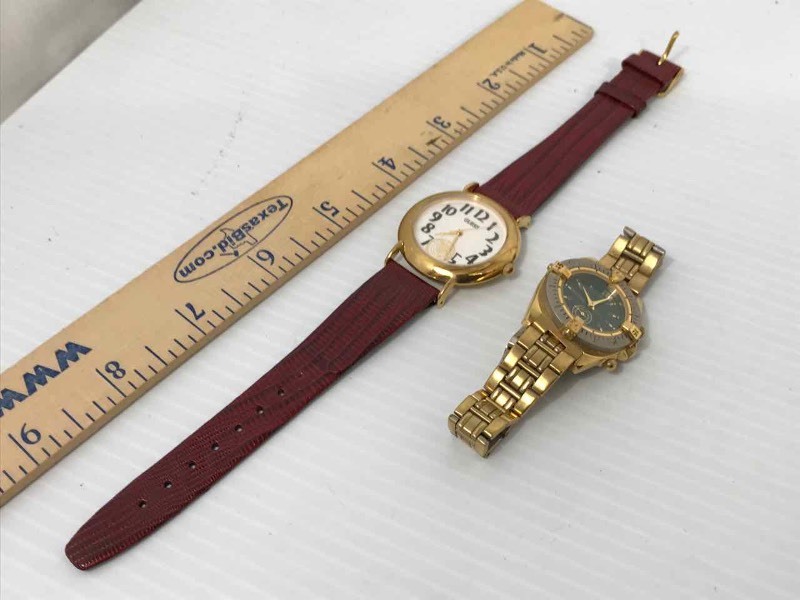 lot 135 image: (2) Guess Wrist Watches Green Face 1994, Red Band 1993
