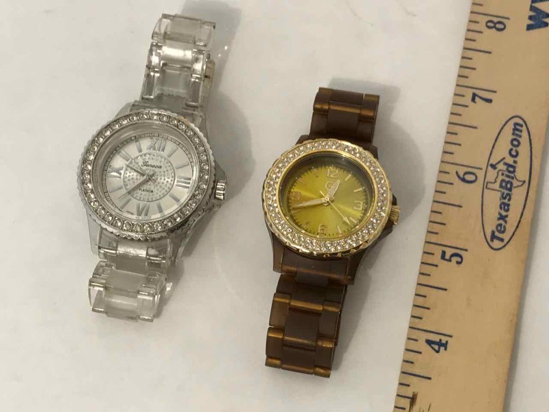 lot 140 image: (2) Wrist Watches Geneva Clear Plastic, Gossip Amber Color Plastic