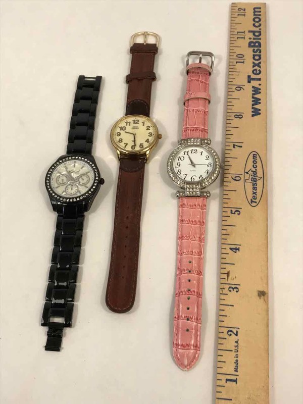 lot 144 image: (3) Wrist Watches Pink Quartz, Kim Rodgers Black, Timex Indiglo