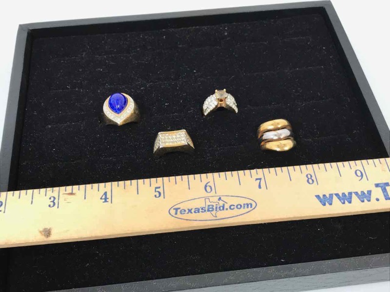 lot 145 image: (4) Rings Blue 7, Mounted Stone 7-14, Trio 6, Flat Top 8