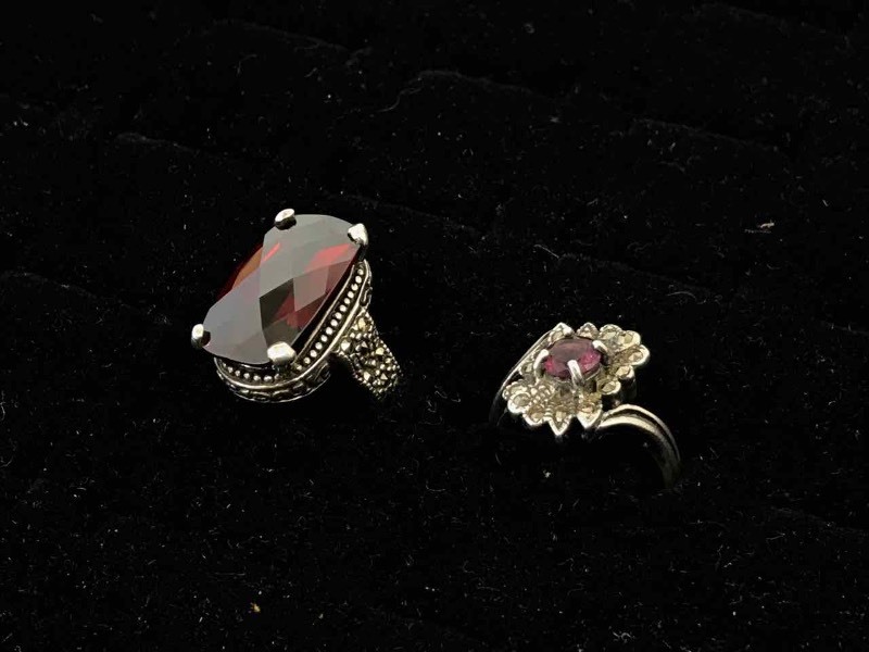 lot 166 image: (2) Rings Sterling Silver with Red Stones