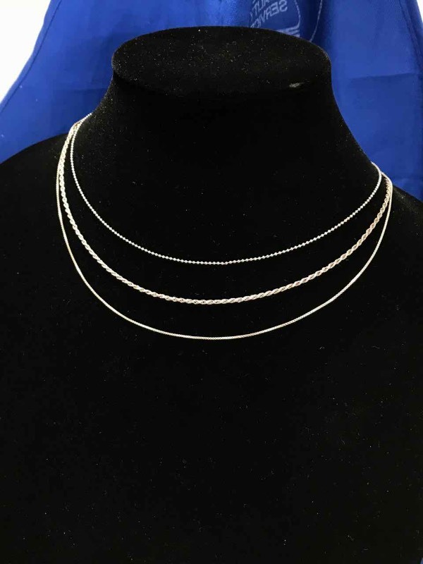 lot 171 image: (3) Chains (2) Sterling Silver, (1) Silver in Color