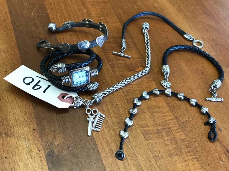 lot 190 image: Black Leather Bracelets, Wrist Watch