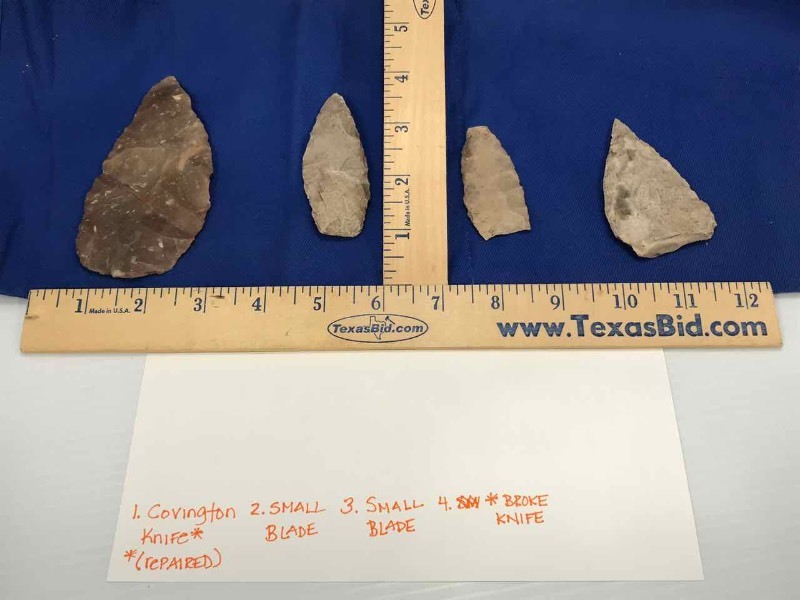 lot 301 image: Native American Artifact(s) (3) Knife, Blades and (1) Repaired Covington Knife