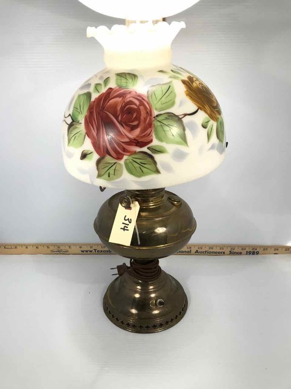 lot 314 image: Electrified Kerosene Lamp (Flowers)