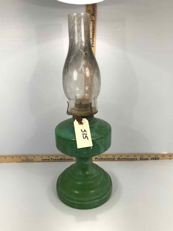 lot 315 image: Glass Oil Lamp (Painted Green)