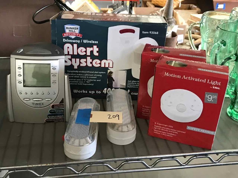 lot 209 image: Timex Clock Radio, Wireless Alert System, Motion Activated Lights, (2) Lights
