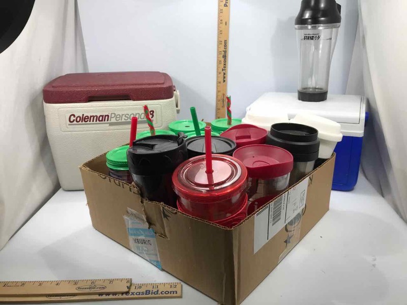 lot 213 image: (2) Small Coolers, Asst. To-Go Cups