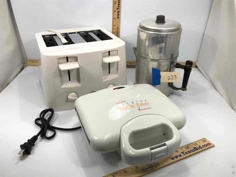 lot 223 image: Toaster, Waffler Maker, Coffee Pot