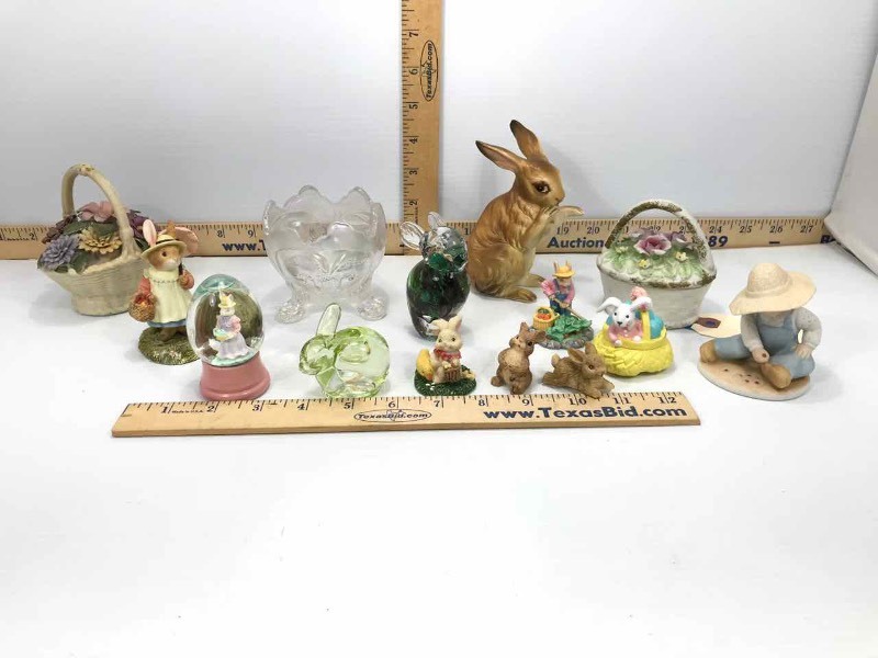 lot 235 image: Bunnies, Easter Egg Water Globe, Tri-Footed Dish, Etc.