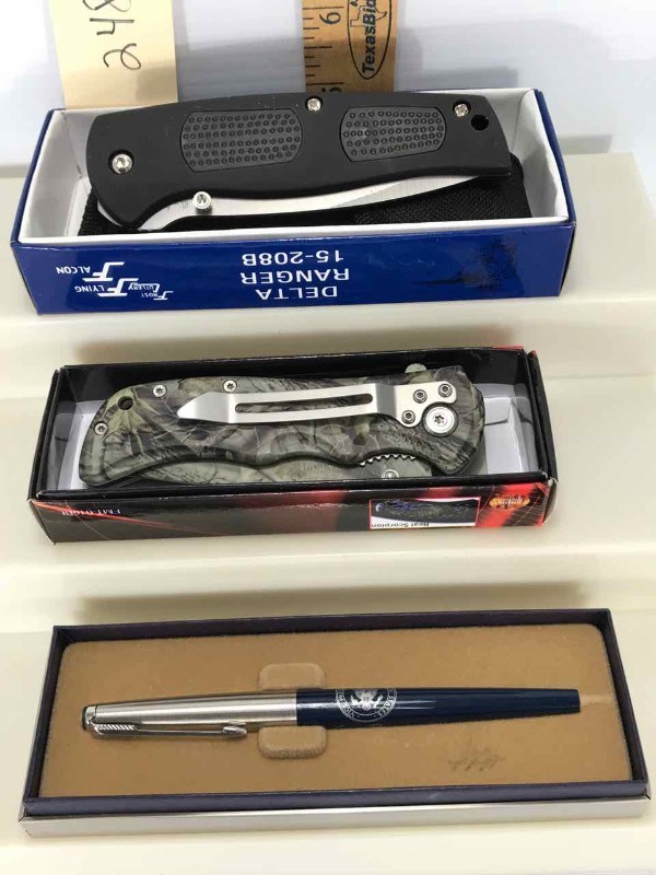 lot 248 image: (2) Pockets Knives, (1) Pen