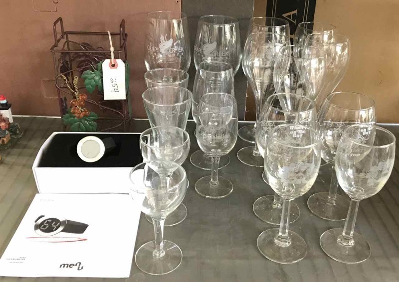 lot 254 image: Wine Time  Glass, Bottle Thermometer, Wire Holder