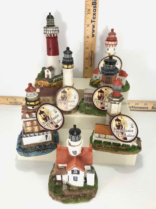 lot 255 image: (7) Lighthouse Figurines  Lighted
