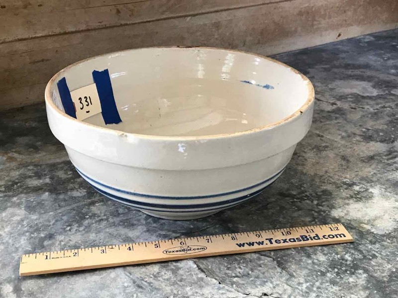 lot 331 image: Stoneware Mixing Bowl with Blue Glazed Stripes