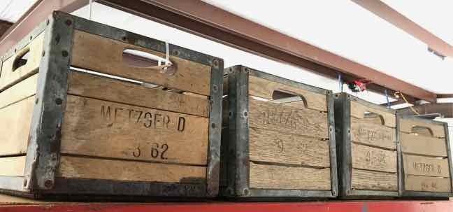 lot 338 image: (4) Metzger Wood & Metal Dairy Crates